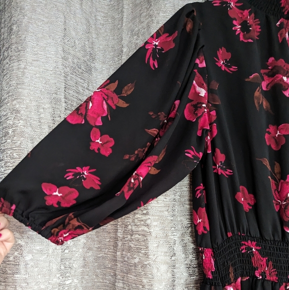 NANETTE LEPORE Stevie Floral Printed Quarter Puff Sleeve Midi Dress - Picture 6 of 7